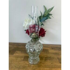 Vintage Uranium Glass Oil‎ Lamp Crown Pattern Glows Under Black Light Lantern
